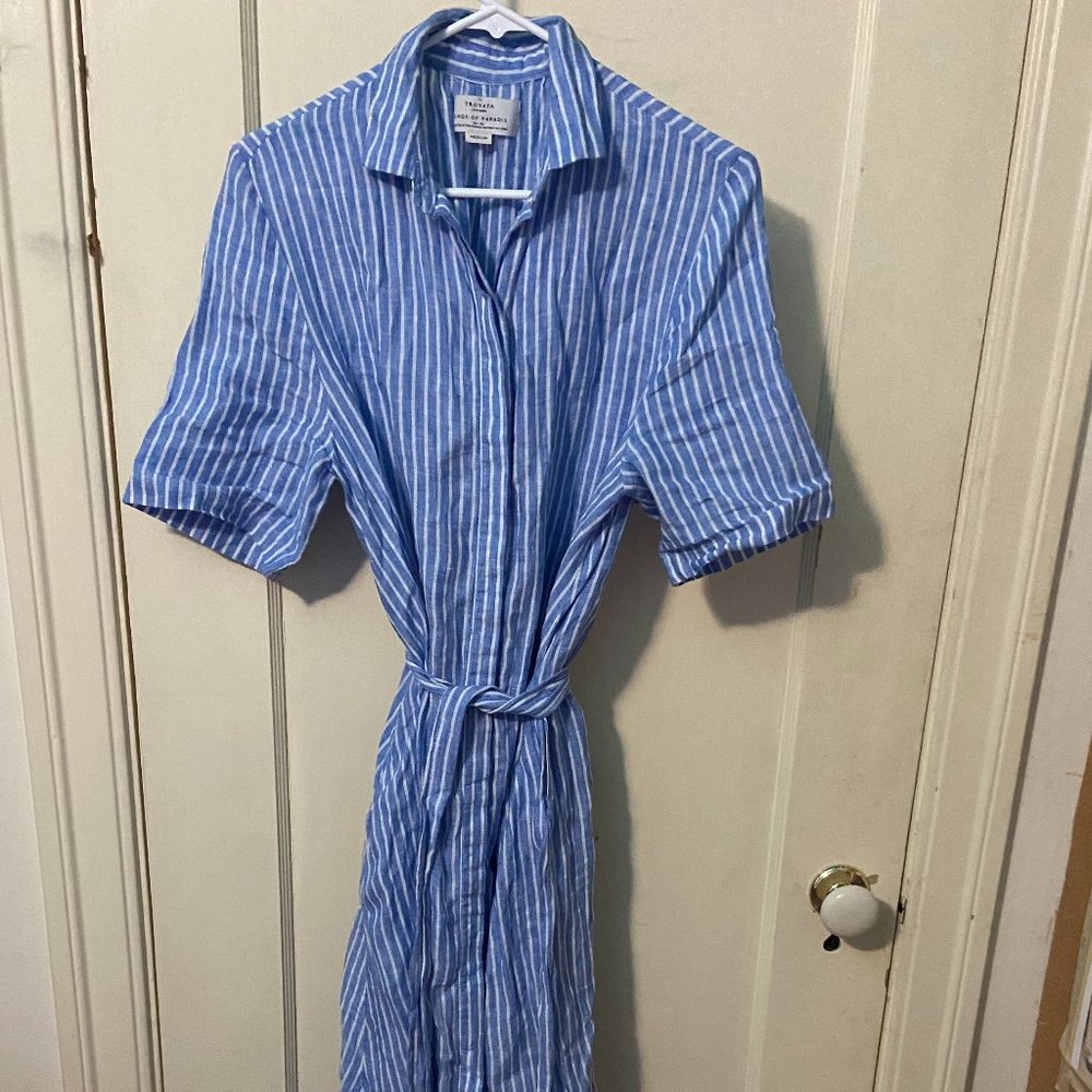 Trovata Birds of Paradise Long Striped Shirtdress